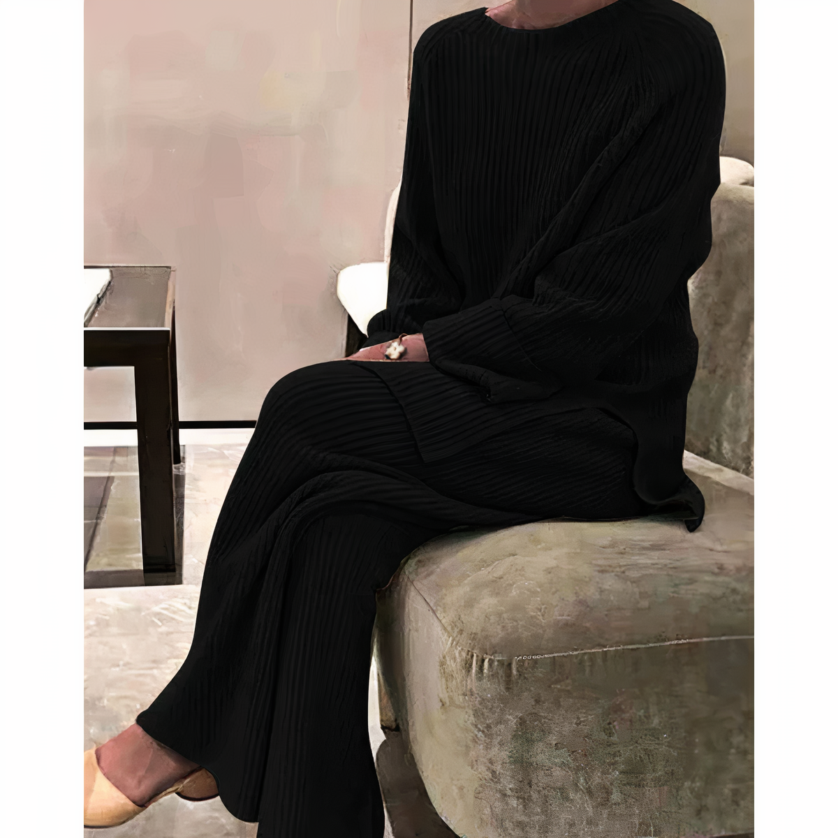 Afslappet sæt strikket sweater og bukser - Samantha