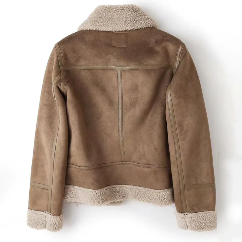 Macie - Læderjakke med sherpafor