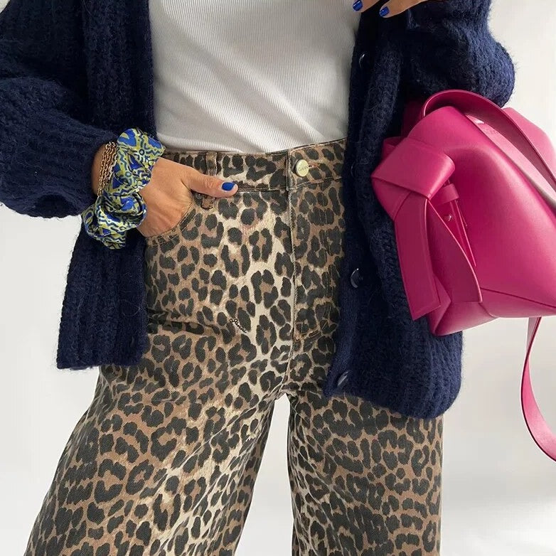 Chandra - Vintage jeans med leopardprint