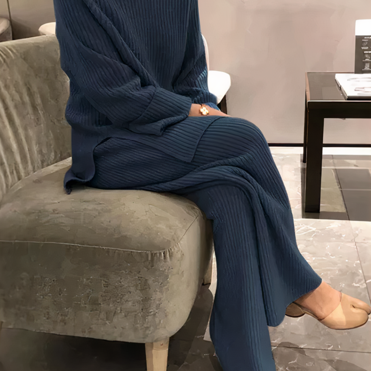 Afslappet sæt strikket sweater og bukser - Samantha