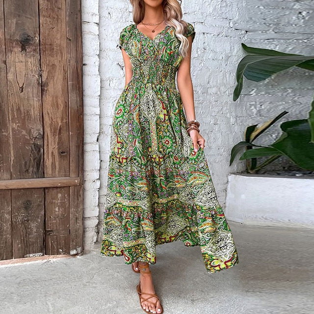 PENELOPE - Lang kjole med vintageprint til kvinder