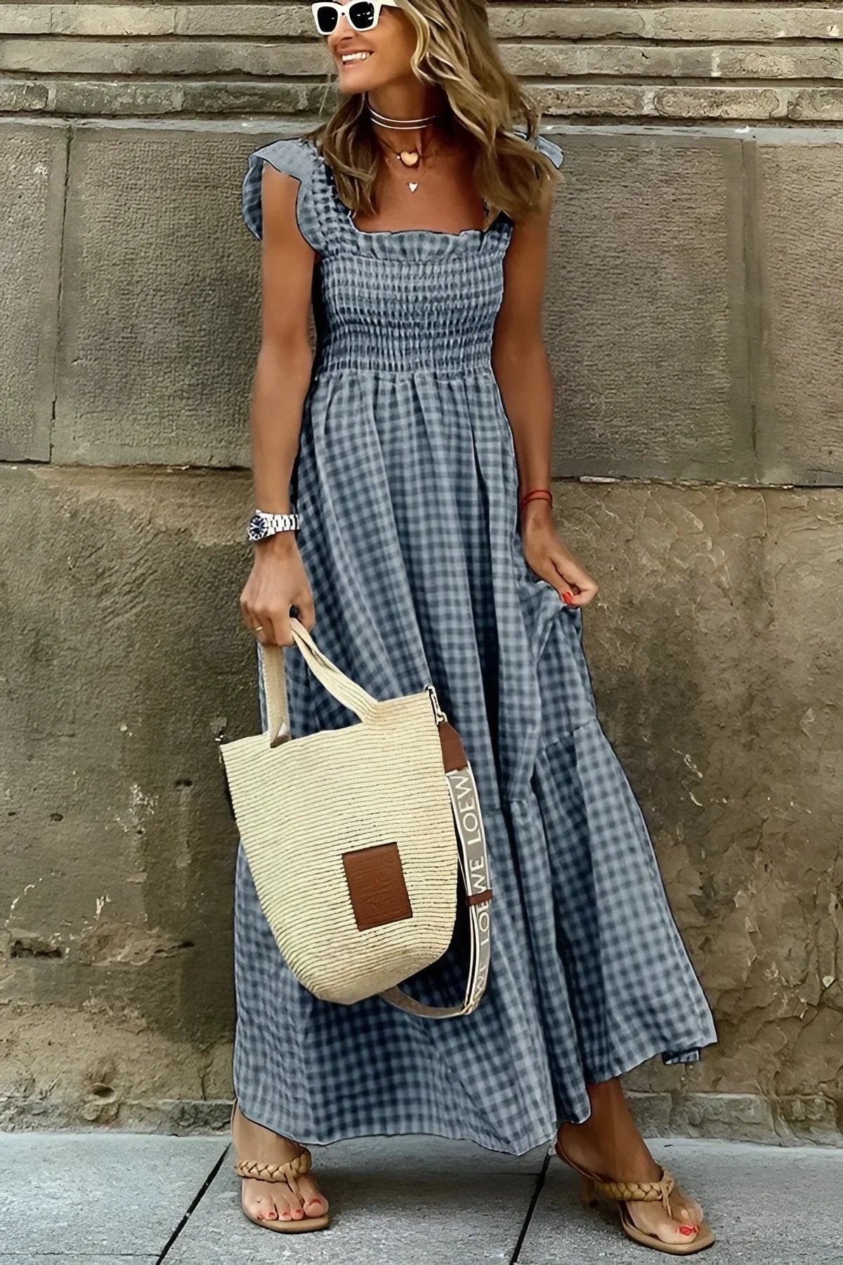Dorina – Stilfuld gingham kjole i bomuld
