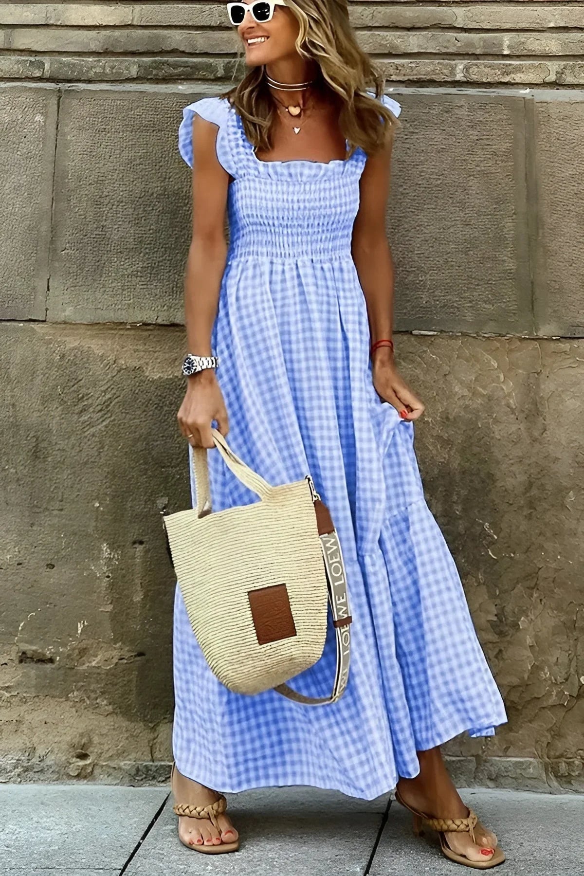 Dorina – Stilfuld gingham kjole i bomuld
