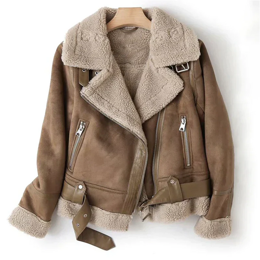 Macie - Læderjakke med sherpafor