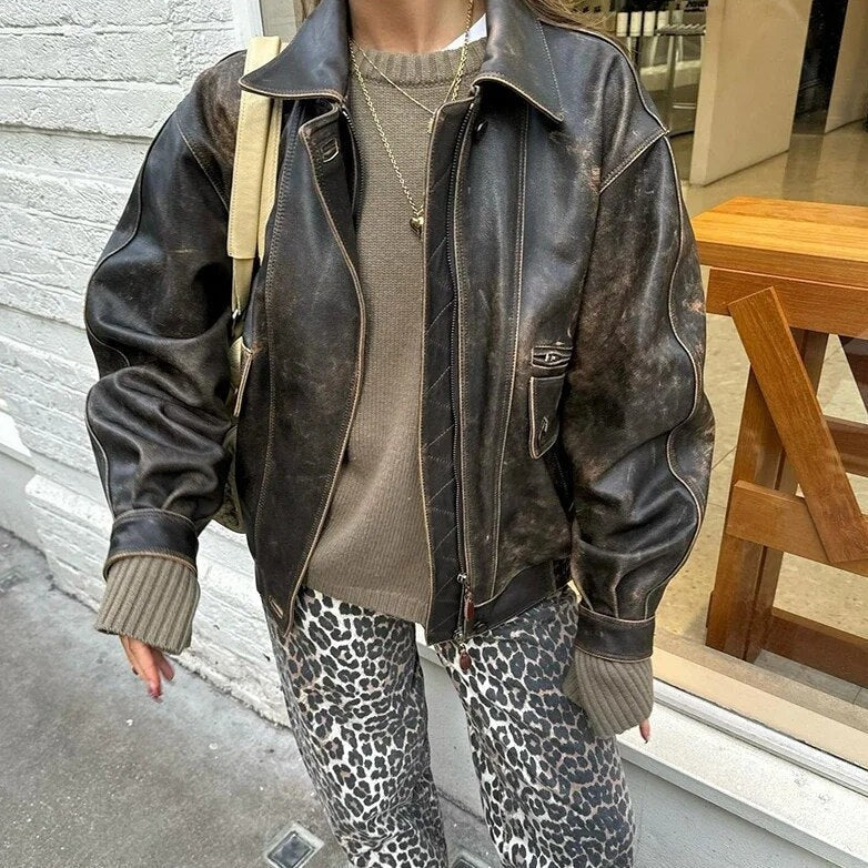 Chandra - Vintage jeans med leopardprint
