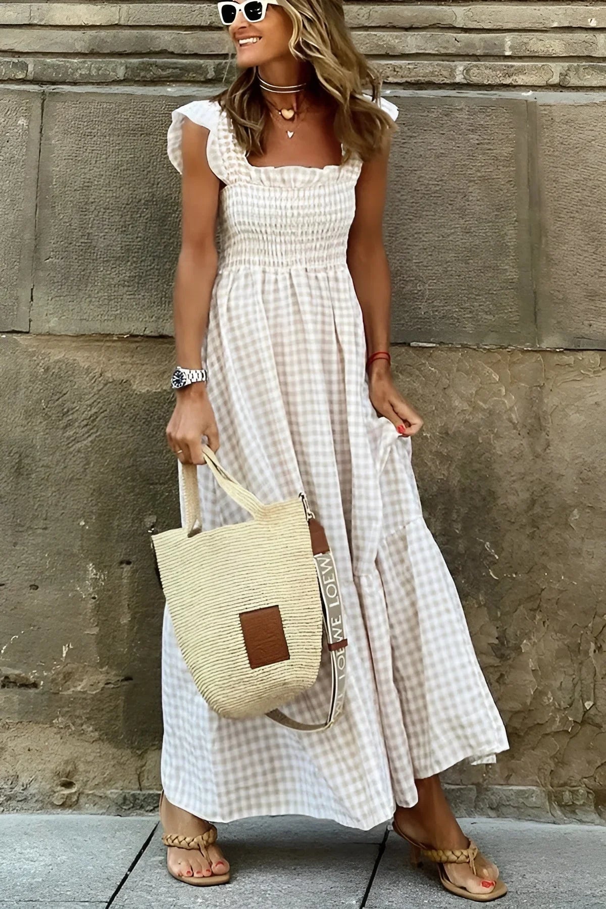 Dorina – Stilfuld gingham kjole i bomuld