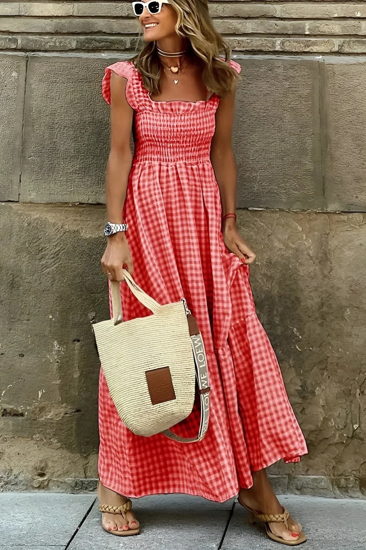 Dorina – Stilfuld gingham kjole i bomuld
